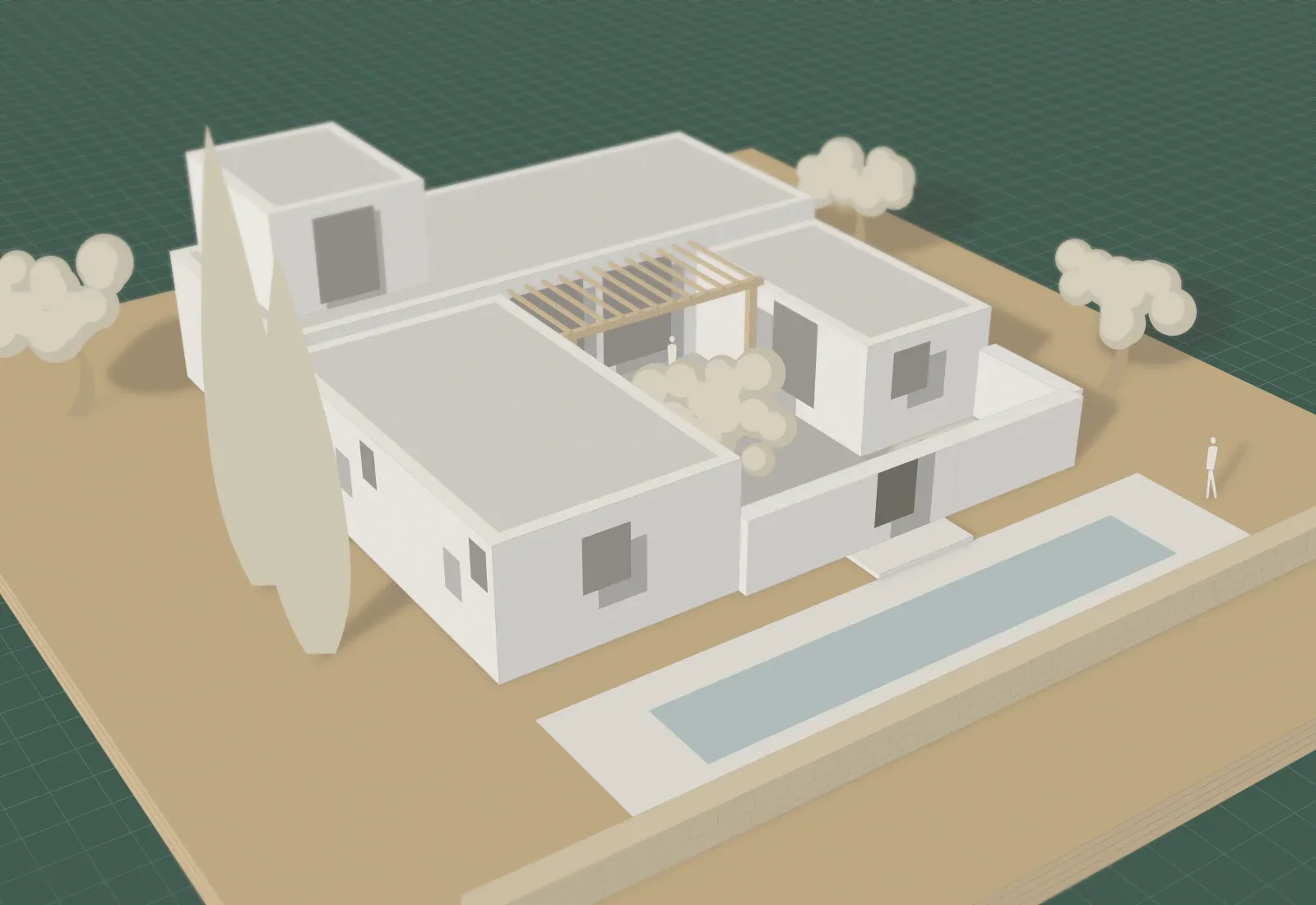The first card model, 1:100, the one that settled the courtyard.