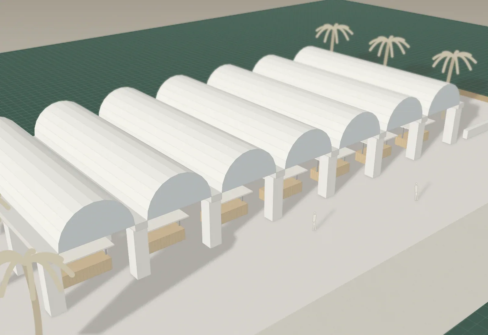 The 1:100 model in basswood and plaster. Each vault was cast in a paper mould.