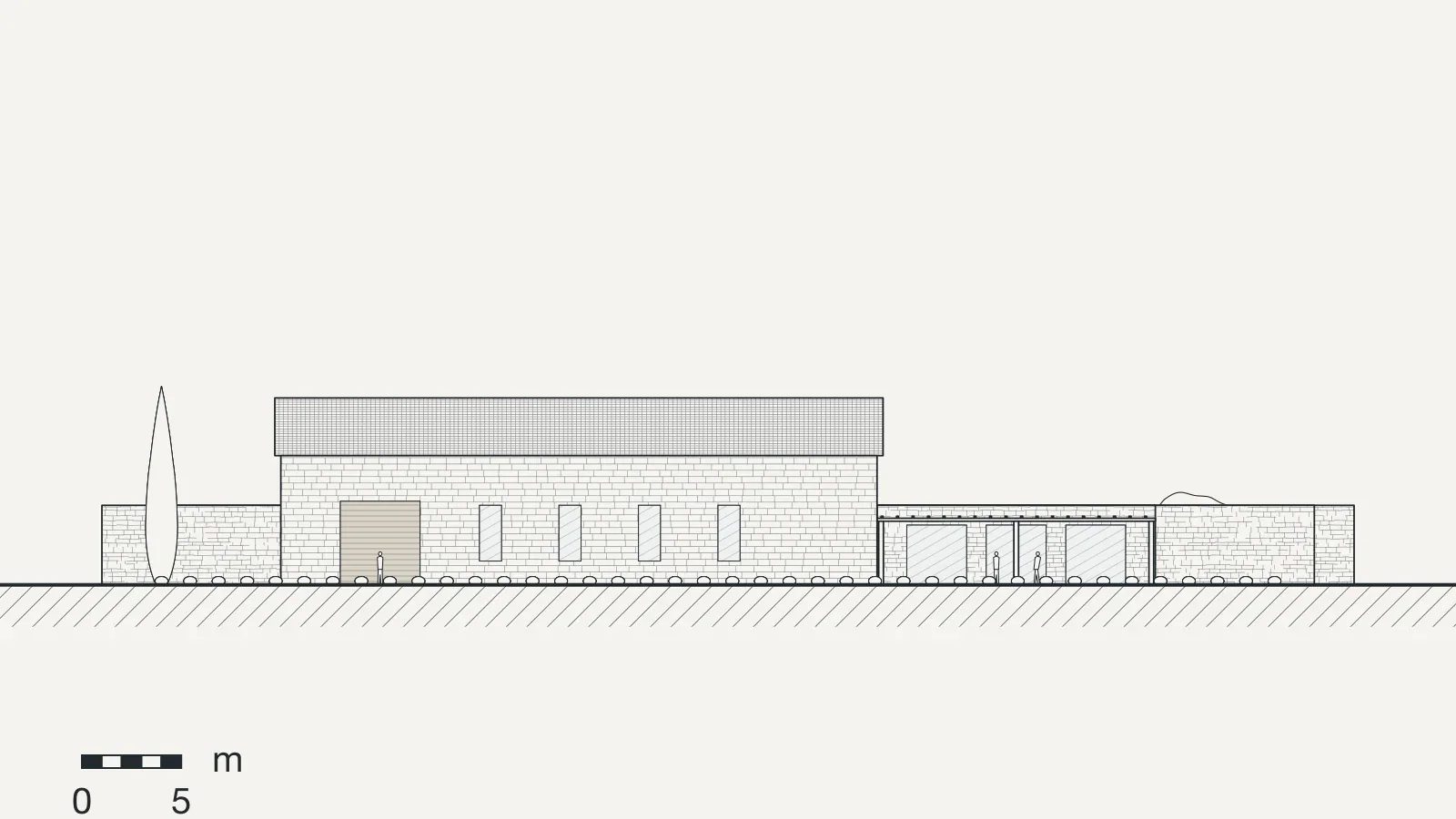 South elevation of Winery at Voukolies, drawn in line