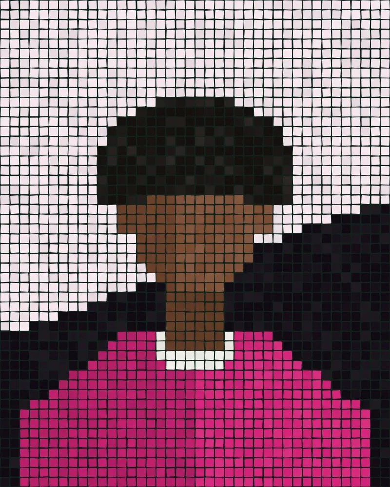 Mosaic portrait of Tom Okafor, developer, set in small square tiles