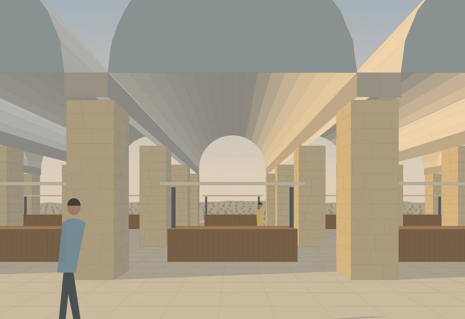 Under the vaults on a weekday evening, when the hall is a covered square.