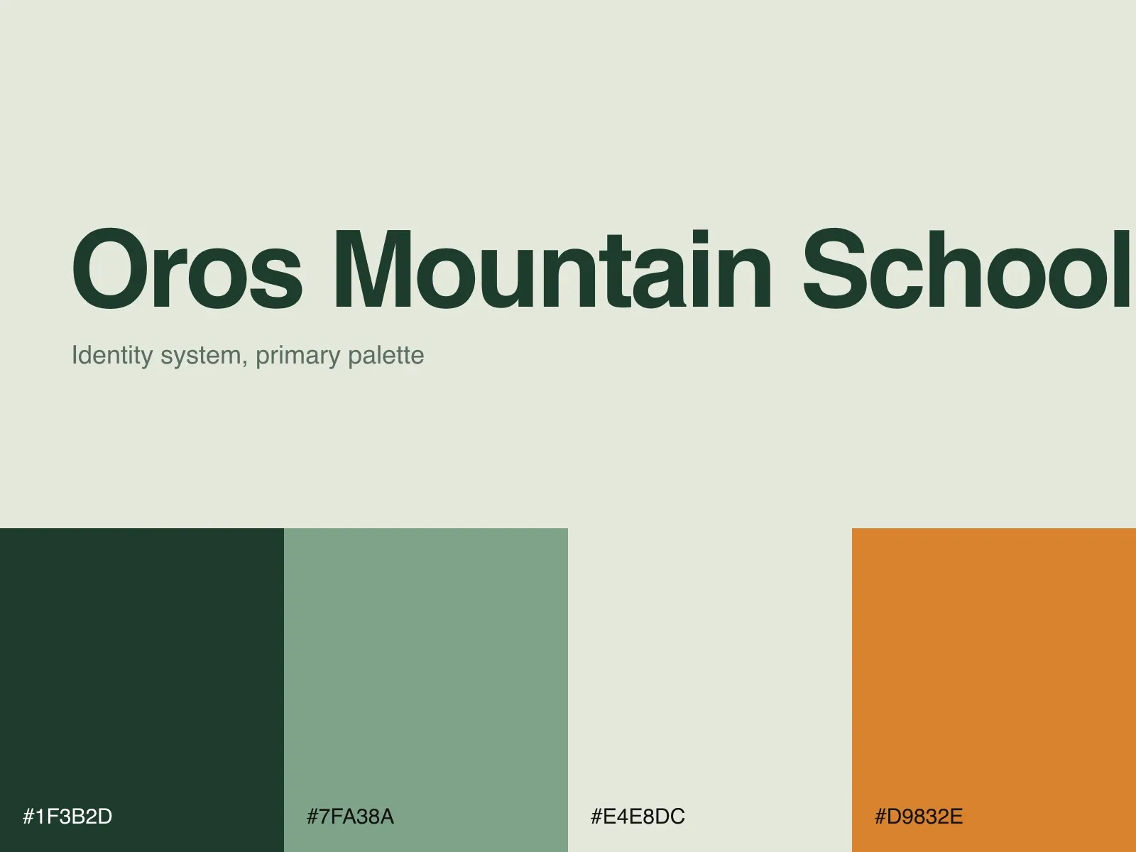 Oros Mountain School brand sheet: wordmark and primary palette