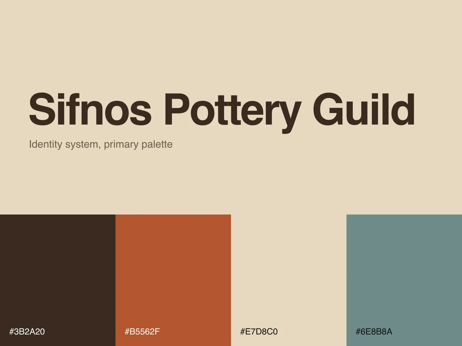 Sifnos Pottery Guild brand sheet: wordmark and primary palette