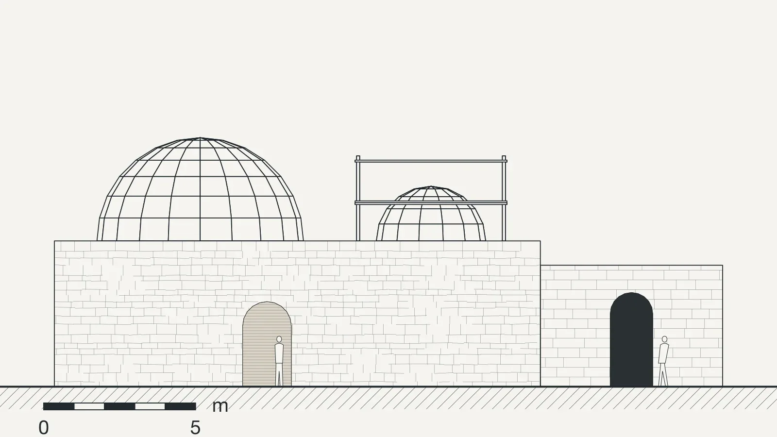 South elevation of Reading room in the old baths, Rethymno, drawn in line