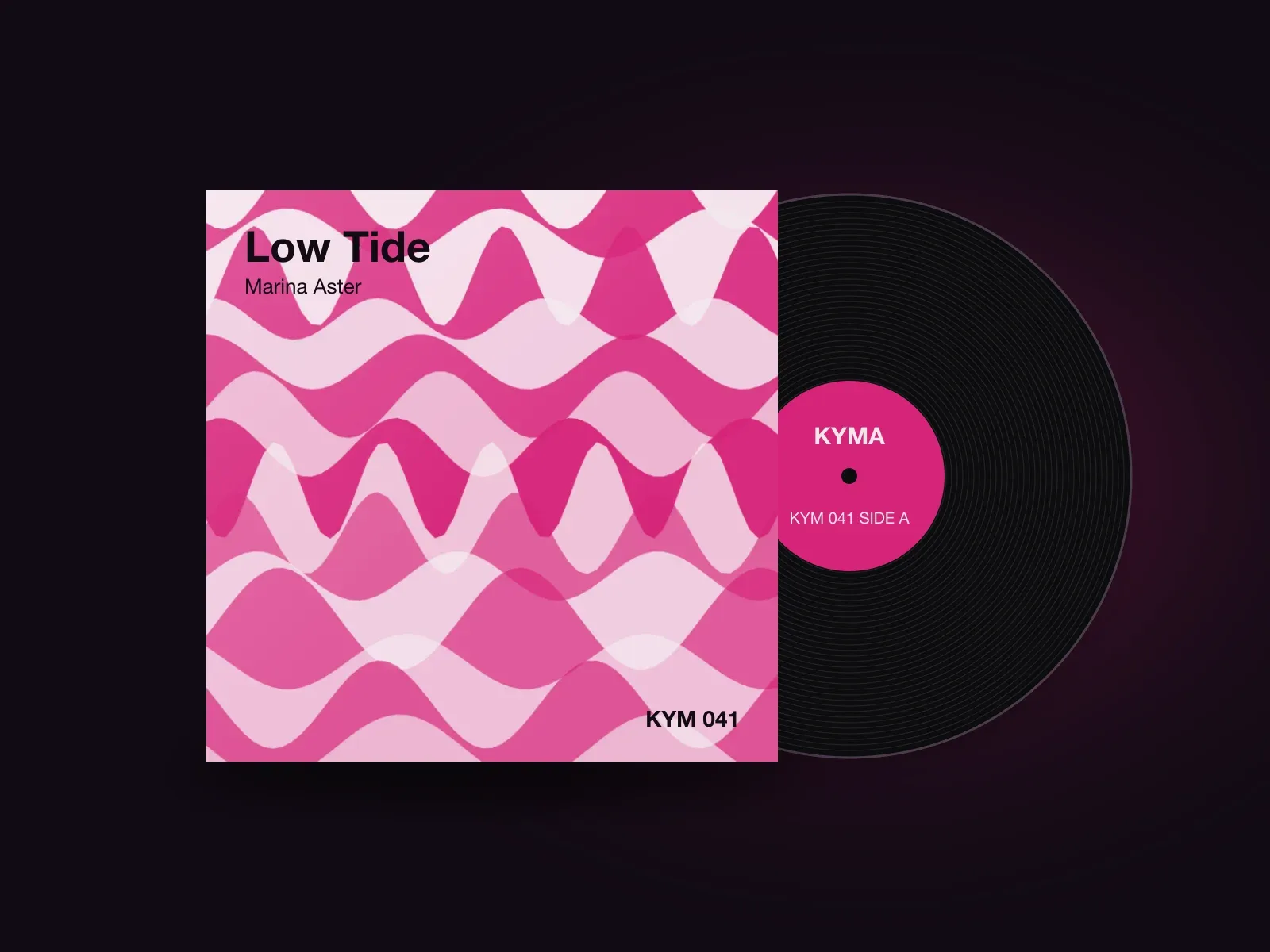 Kyma Records identity applied: a record sleeve with the vinyl sliding out