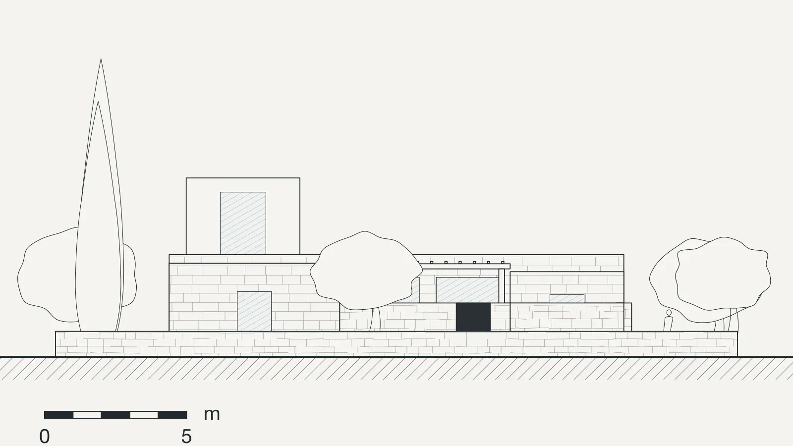 South elevation of House at Kalami, drawn in line