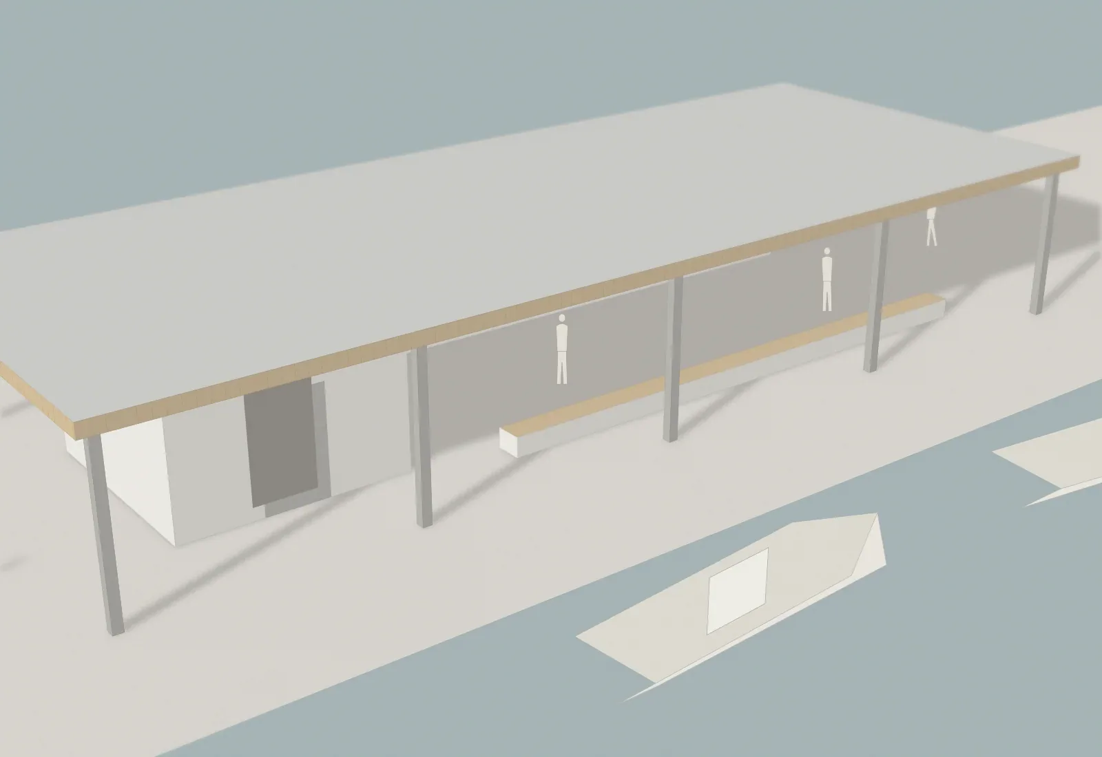 The competition model at 1:100. The columns are brass rod.