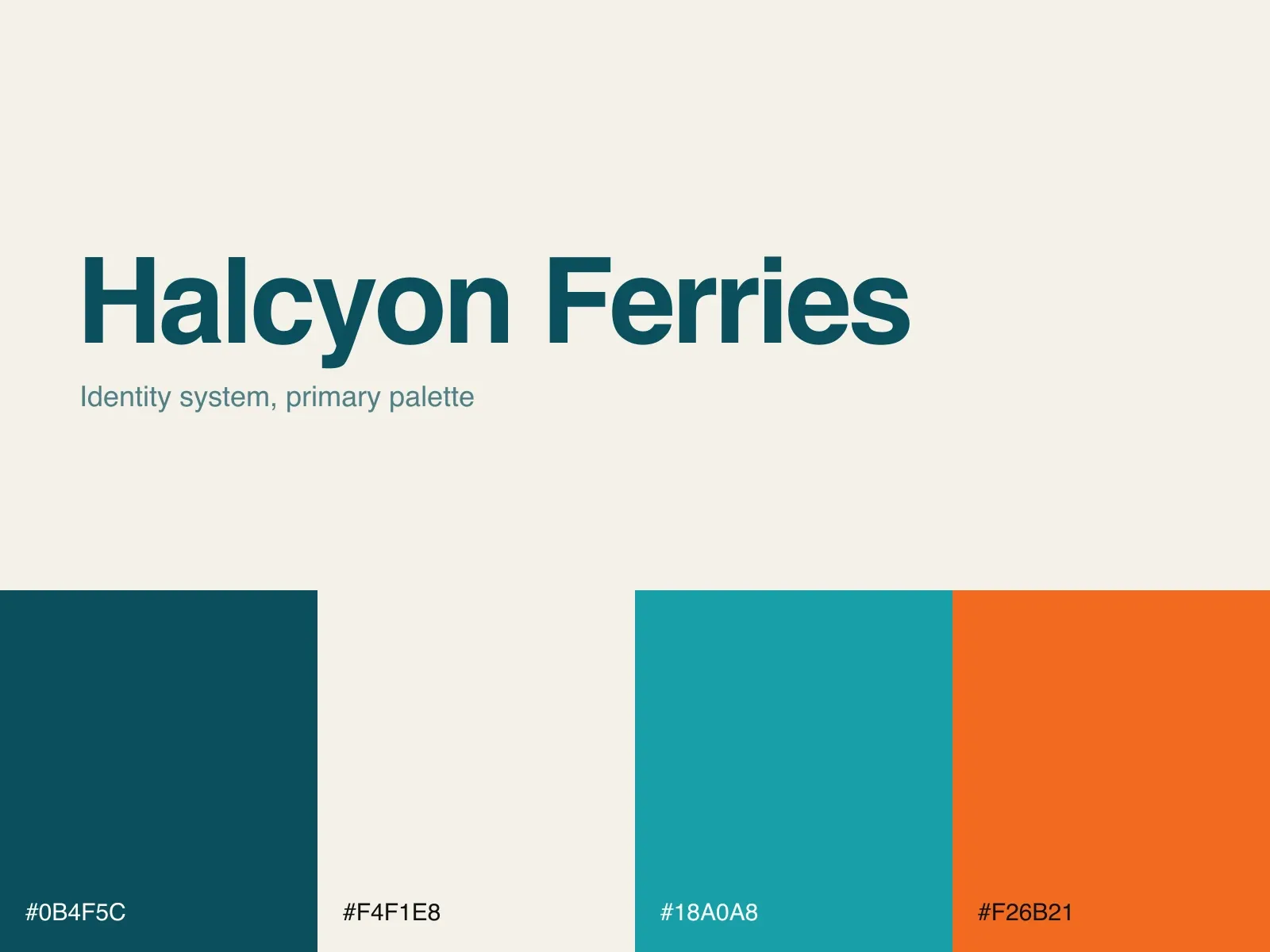 Halcyon Ferries brand sheet: wordmark and primary palette